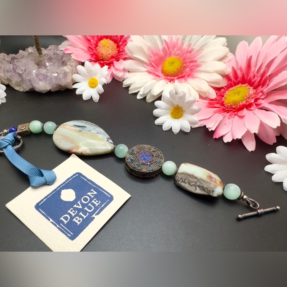 Devon Blue Genuine Amazonite Chunky Toggle Bracelet